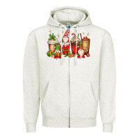 Oatmeal Heather Christmas gnomes coffee cups Zipper Hoodie - MaliasSmallBusiness
