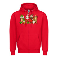 Red Christmas gnomes coffee cups Zipper Hoodie - MaliasSmallBusiness