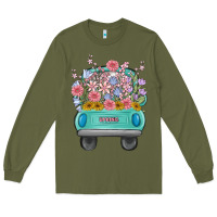Army Green truck with flowers Long Sleeve Tee - MaliasSmallBusiness