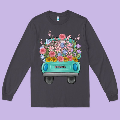 Truck With Flowers Long Sleeve Tee Designed By Maliassmallbusiness