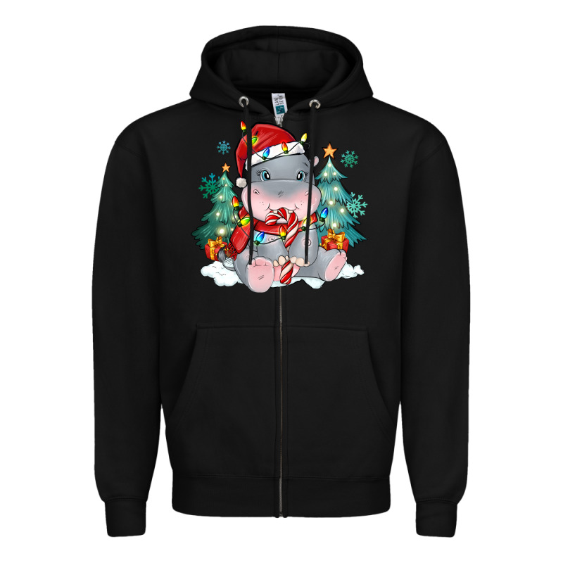 Cute Christmas Hippopotamus Zipper Hoodie by MaliasSmallBusiness | Teevron