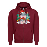 Burgundy cute christmas hippopotamus Zipper Hoodie - MaliasSmallBusiness