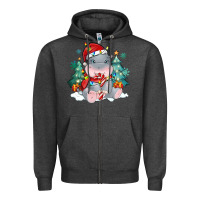 Charcoal Heather cute christmas hippopotamus Zipper Hoodie - MaliasSmallBusiness
