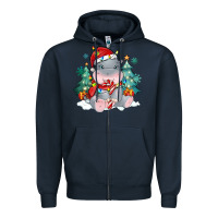 Navy cute christmas hippopotamus Zipper Hoodie - MaliasSmallBusiness