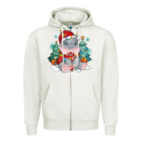 Oatmeal Heather cute christmas hippopotamus Zipper Hoodie - MaliasSmallBusiness