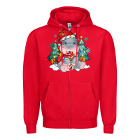 Red cute christmas hippopotamus Zipper Hoodie - MaliasSmallBusiness
