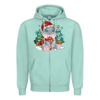 Seafoam cute christmas hippopotamus Zipper Hoodie - MaliasSmallBusiness
