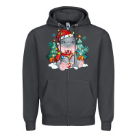 Smoke cute christmas hippopotamus Zipper Hoodie - MaliasSmallBusiness