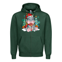 Sports Green cute christmas hippopotamus Zipper Hoodie - MaliasSmallBusiness
