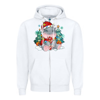 White cute christmas hippopotamus Zipper Hoodie - MaliasSmallBusiness