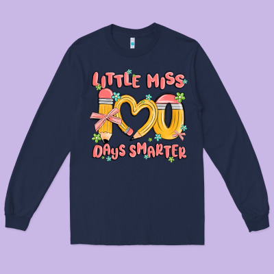 Little Miss 100 Days Smarter Long Sleeve Tee Designed By Maliassmallbusiness