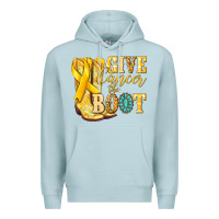 Blue Mist Give Cancer the boot Childhood Cancer Premium Hoodie - NancyCooperArtShop
