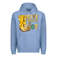 Colony Blue Give Cancer the boot Childhood Cancer Premium Hoodie - NancyCooperArtShop