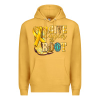 Mustard Give Cancer the boot Childhood Cancer Premium Hoodie - NancyCooperArtShop