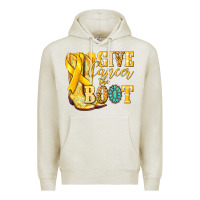 Oatmeal Heather Give Cancer the boot Childhood Cancer Premium Hoodie - NancyCooperArtShop