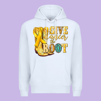 Give Cancer The Boot Childhood Cancer Premium Hoodie Designed By Nancycooperartshop