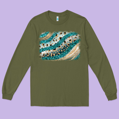 Turquoise Glitter Background Long Sleeve Tee Designed By Jahusdesignshop