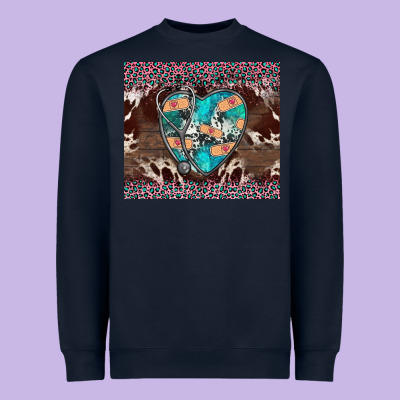 Western Nurse Stethoscope Pink Leopard Heavyweight Sweatshirt Designed By Barkaloodesign