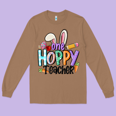 One Hoppy Teacher Long Sleeve Tee Designed By Maliassmallbusiness