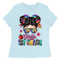 Baby Blue hello first grade Ladies Tee - texasbilliewilder