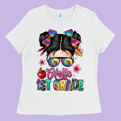 Hello First Grade Ladies Tee Designed By Texasbilliewilder