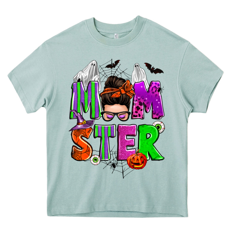 Halloween Momster Messy Bun Heavy Core Tee by Zillion Design Studio | Teevron