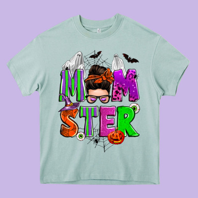 Halloween Momster Messy Bun Heavy Core Tee Designed By Zillion Design Studio