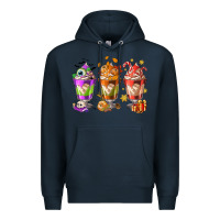 Navy Hallothanksmas coffee cups Premium Hoodie - NancyCooperArtShop