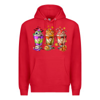 Red Hallothanksmas coffee cups Premium Hoodie - NancyCooperArtShop