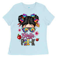 Baby Blue hello pre k Ladies Tee - texasbilliewilder