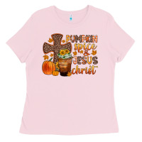 Bubblegum Pink pumpkin spice and jesus christ Ladies Tee - Zillion Design Studio