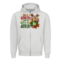 Dove Grey deer santa please bring me tea Zipper Hoodie - MaliasSmallBusiness