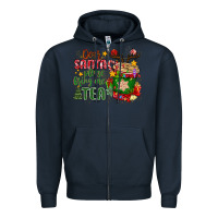Navy deer santa please bring me tea Zipper Hoodie - MaliasSmallBusiness