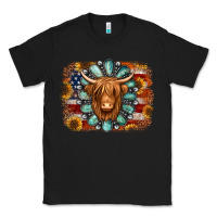 Black american flag sunflowers highland cow turquoise background Classic Tee - Jasminsmagicworld