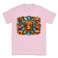 Bubblegum Pink american flag sunflowers highland cow turquoise background Classic Tee - Jasminsmagicworld