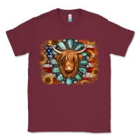 Burgundy american flag sunflowers highland cow turquoise background Classic Tee - Jasminsmagicworld