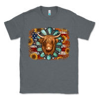 Charcoal Heather american flag sunflowers highland cow turquoise background Classic Tee - Jasminsmagicworld
