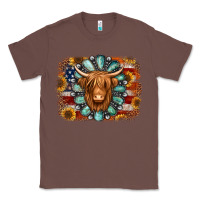 Chestnut american flag sunflowers highland cow turquoise background Classic Tee - Jasminsmagicworld