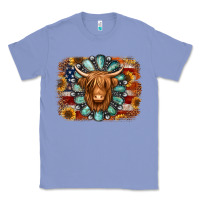 Colony Blue american flag sunflowers highland cow turquoise background Classic Tee - Jasminsmagicworld