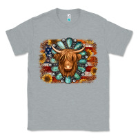 Heather Grey american flag sunflowers highland cow turquoise background Classic Tee - Jasminsmagicworld
