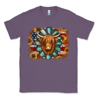 Lavender american flag sunflowers highland cow turquoise background Classic Tee - Jasminsmagicworld