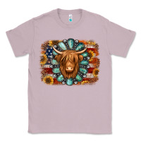 Lilac american flag sunflowers highland cow turquoise background Classic Tee - Jasminsmagicworld
