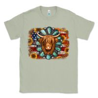 Matcha american flag sunflowers highland cow turquoise background Classic Tee - Jasminsmagicworld