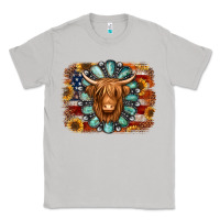 Moon Dust american flag sunflowers highland cow turquoise background Classic Tee - Jasminsmagicworld