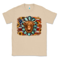 Mushroom american flag sunflowers highland cow turquoise background Classic Tee - Jasminsmagicworld