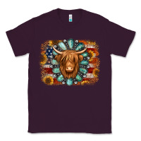 Plum american flag sunflowers highland cow turquoise background Classic Tee - Jasminsmagicworld
