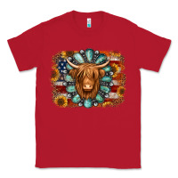 Red american flag sunflowers highland cow turquoise background Classic Tee - Jasminsmagicworld