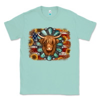 Seafoam american flag sunflowers highland cow turquoise background Classic Tee - Jasminsmagicworld