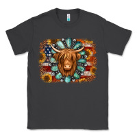 Smoke american flag sunflowers highland cow turquoise background Classic Tee - Jasminsmagicworld