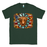 Sports Green american flag sunflowers highland cow turquoise background Classic Tee - Jasminsmagicworld